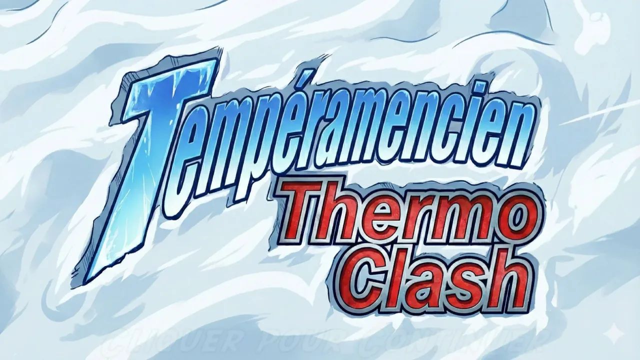 Écran-titre de Thermo Clash : le logo « Tempéramencien Thermo Clash » sur un fond de glace.