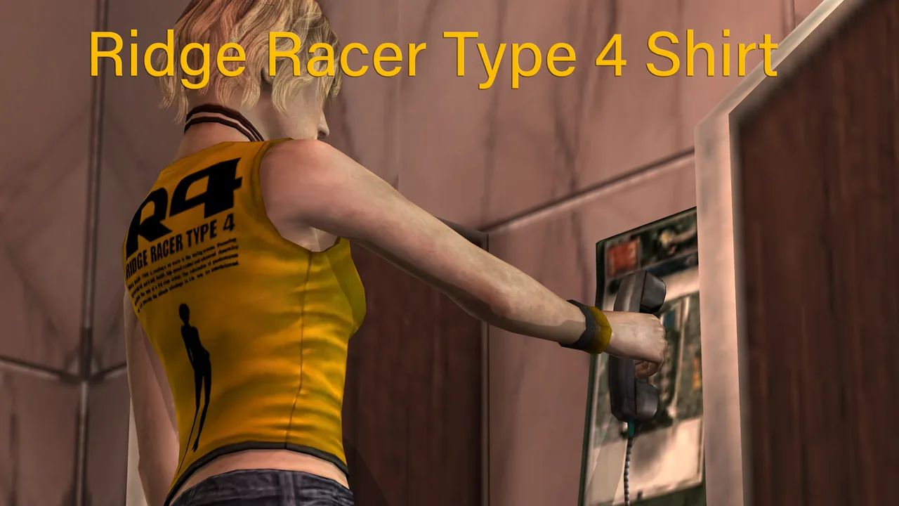 Vignette du mod : Heather porte un t‑shirt Ridge Racer Type 4.