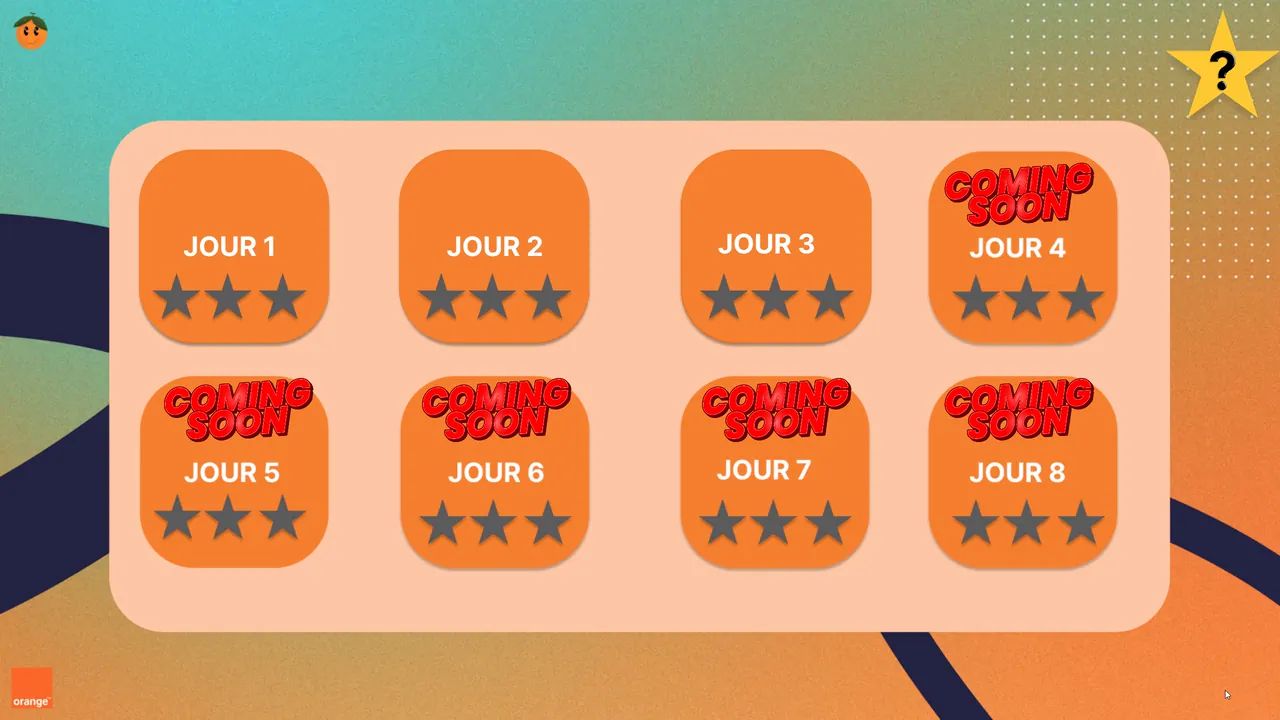 Choix du niveau : huit journées, chacune notée sur trois étoiles.